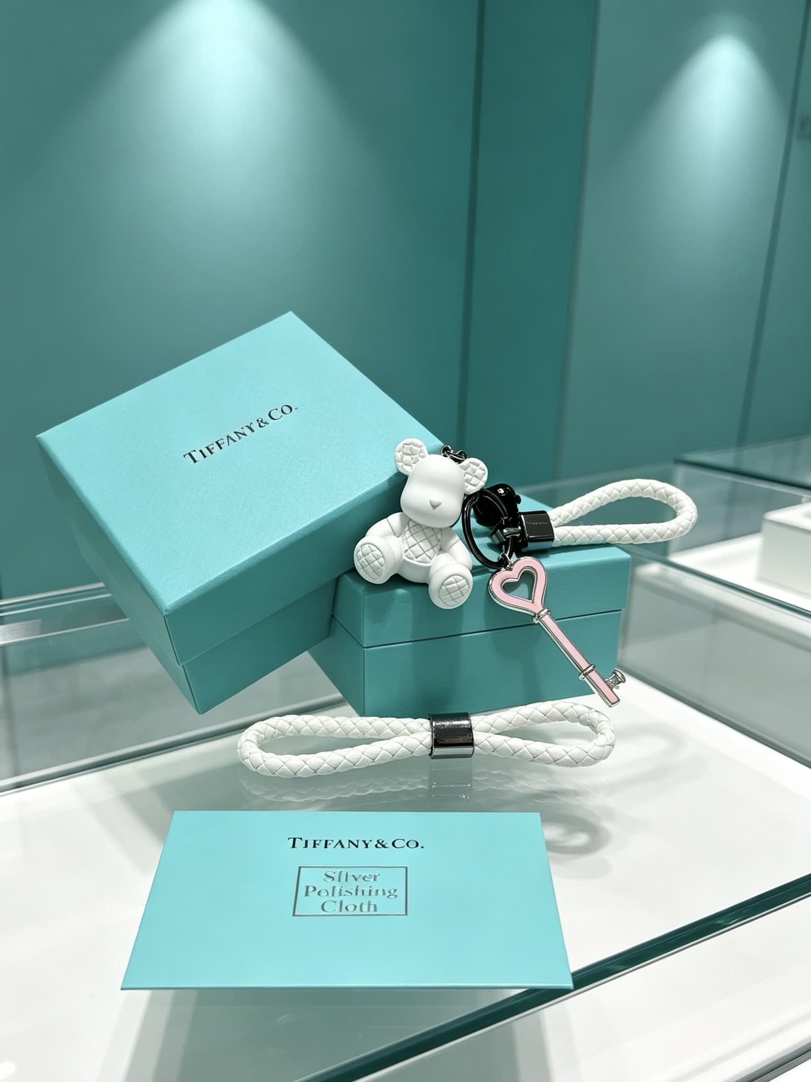 Tiffany & Co. Sterling Silver Bear Charm with Key and Rope